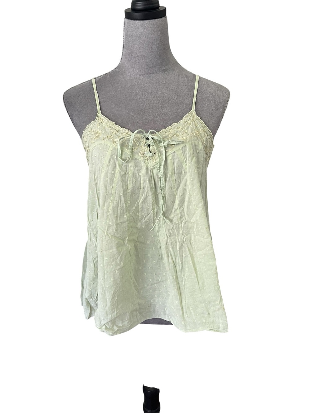 BONGO Light Mint Lace-Trim Spaghetti Strap Camisole